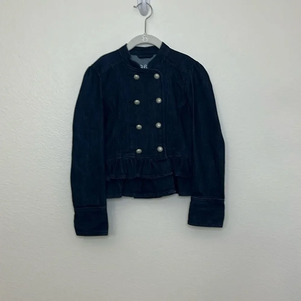 Gap Kids Girls Denim peplum jacket Sz Medium Military style